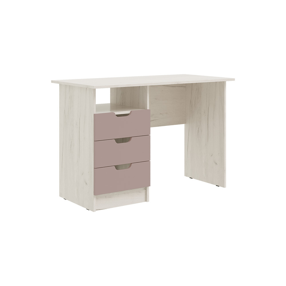 Стол с ящиками Юниор-4, Шарли Pink, Дуб Крафт Белый