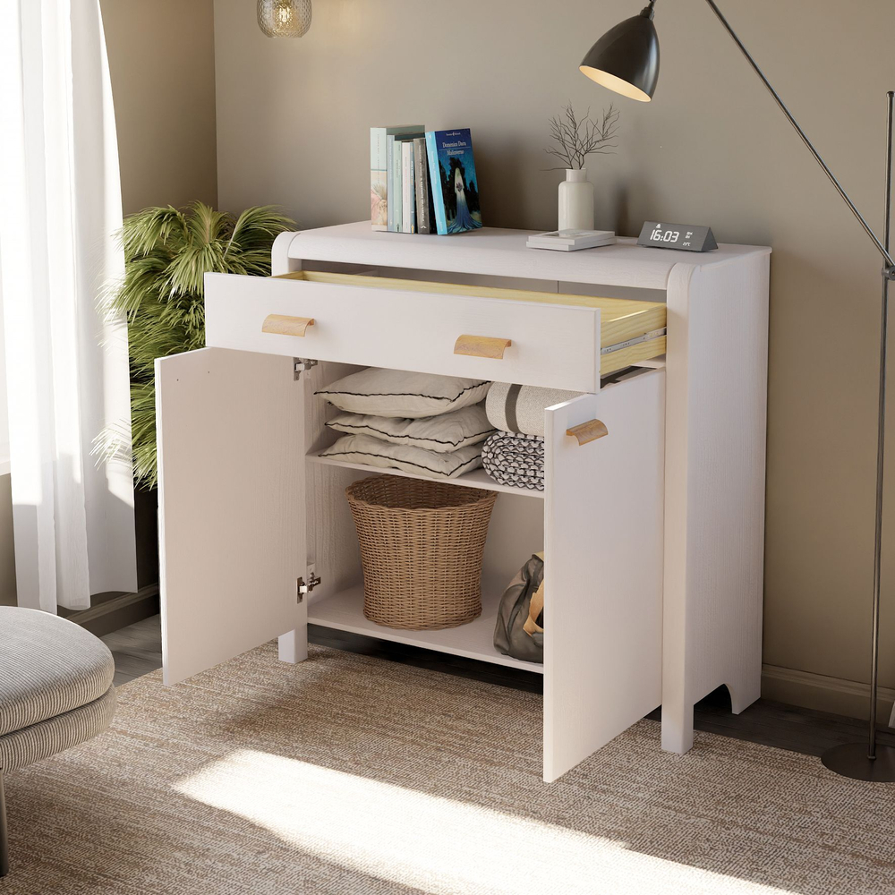 Комод Мадейра из массива сосны с дубовыми ручками, белый