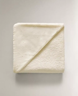 ZARA HOME ДЕТСКОЕ ПОЛОТЕНЦЕ С КАПЮШОНОМ И ВЫШИВКОЙ В ВИДЕ ЛУНЫ, КРЕМОВЫЙ