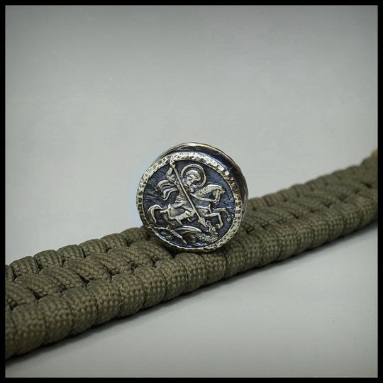 Бусина - вставка для браслета из паракорда "Георгий" , мельхиор