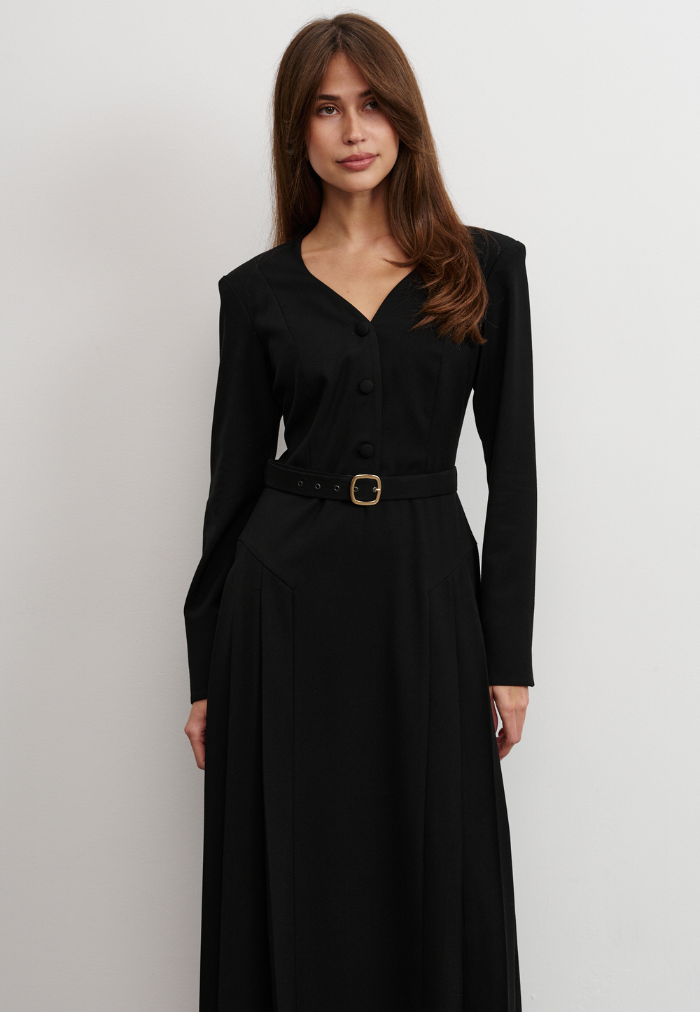 Платье со складками, черное