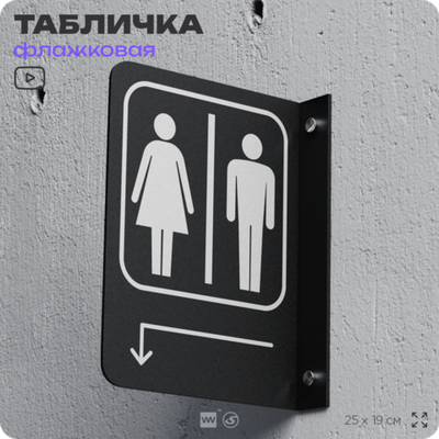 Табличка "Туалет налево и налево" флажковая на стену, двусторонняя с крепежом, 19 х 25 см, для офиса, кафе, ресторана, серия COSMO, Айдентика Технолоджи