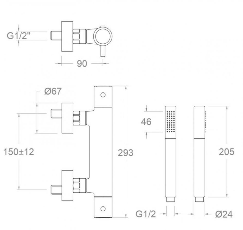 Смеситель термостатический для душа с душевым комплектом ODISEA 393401DOC золото
