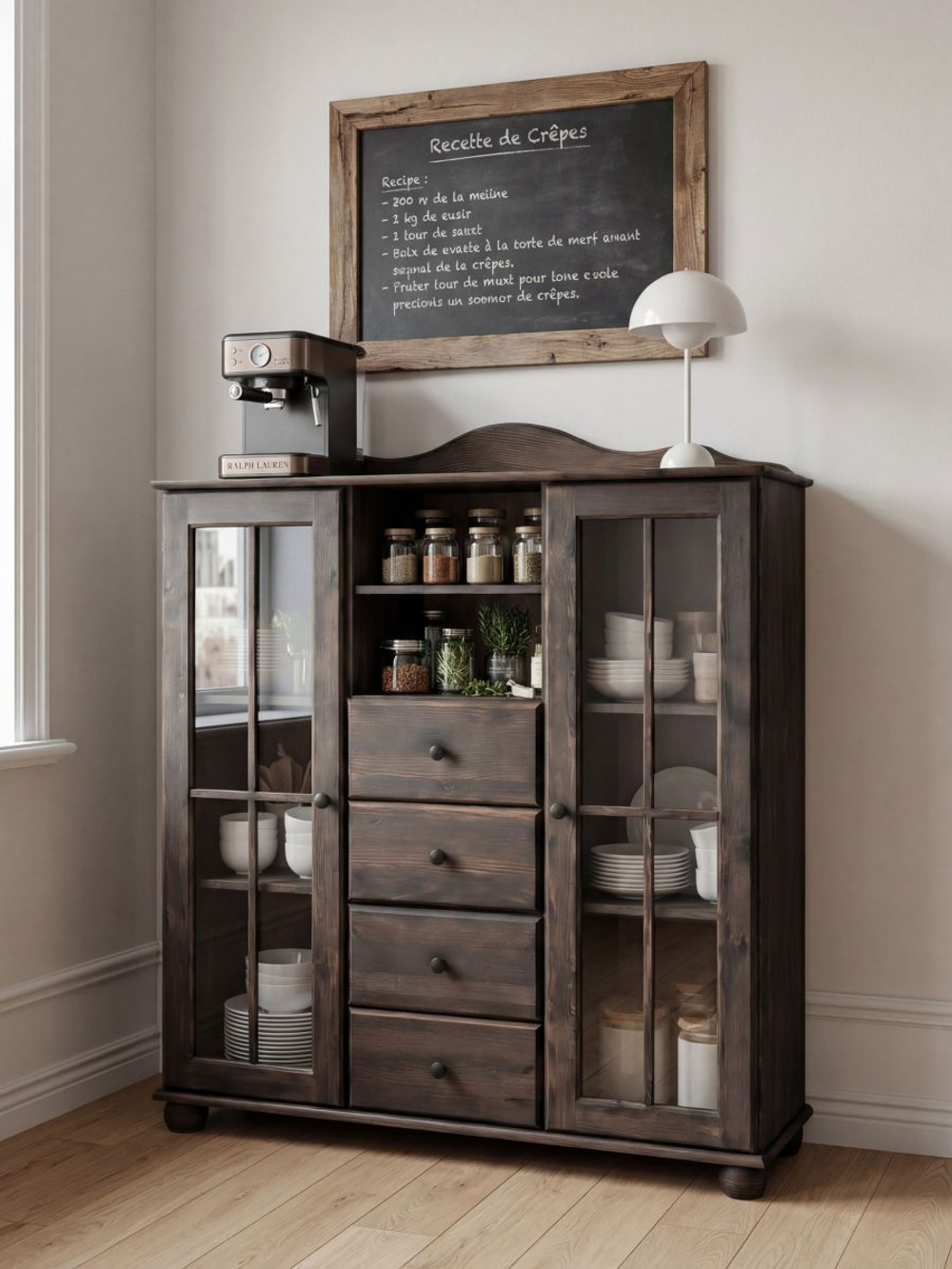 Сервант шкаф 113х32х128, Бритта, деревянный витрина для посуды напольный, в столовую, гостиную, детскую, массив сосны, Dipriz