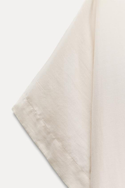 ZARA ТОП С ВОЛАНАМИ И НЕОБРАБОТАННЫМ И КРОМКАМИ — ZW COLLECTION, БЕЖЕВЫЙ/ЗЕЛЕНЫЙ