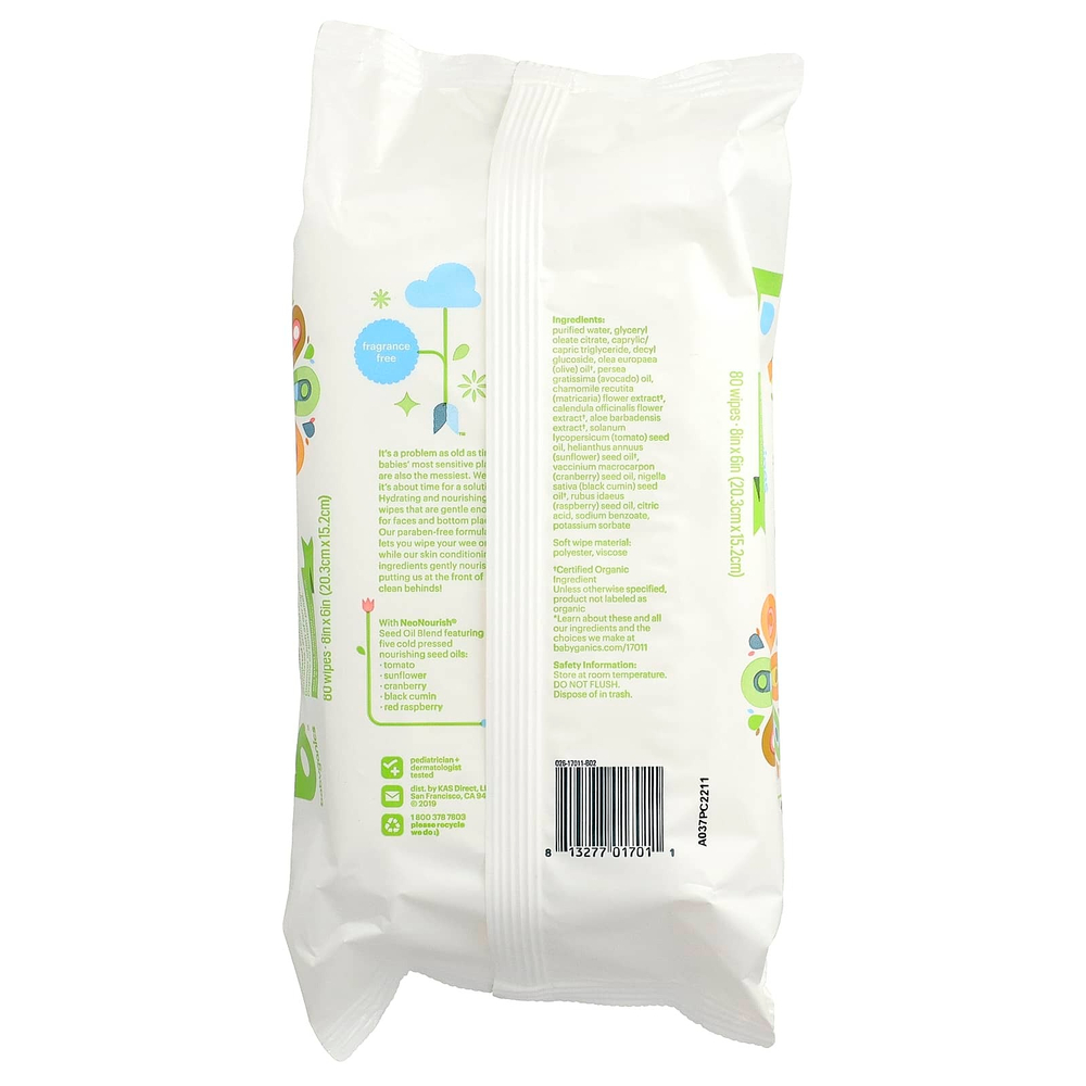 Babyganics, Детские салфетки, без отдушек, 80 салфеток