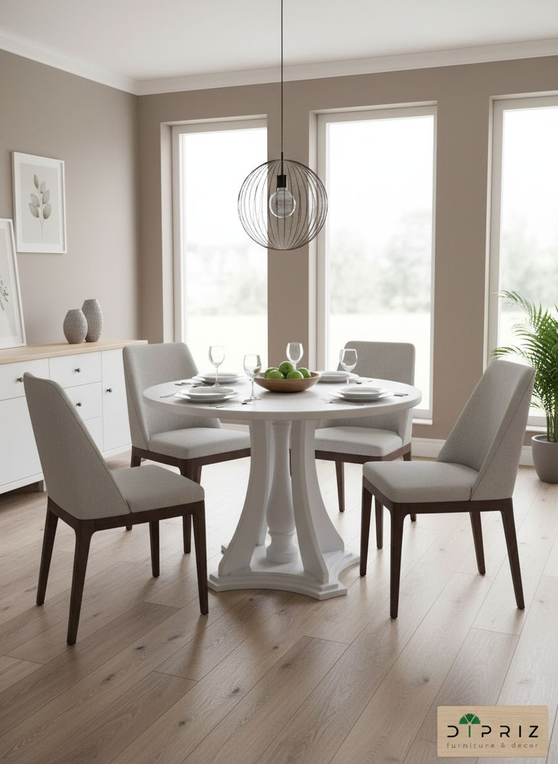 Стол кухонный, 100х100х75, Эванс, обеденный, круглый, из массива дерева, белый, Dipriz