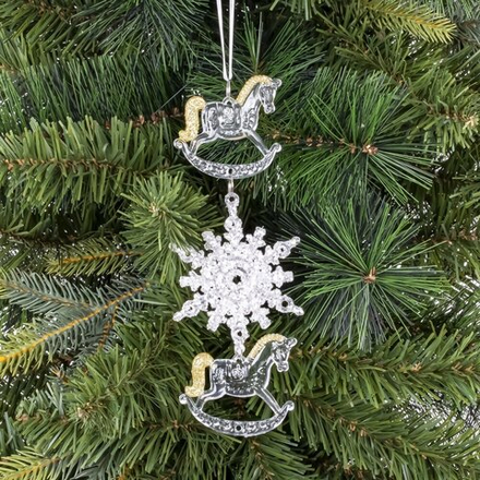 GAEM Украшение новогоднеe подвеска"Снежинка с лошадками", L6,5 W0,5 H18 см