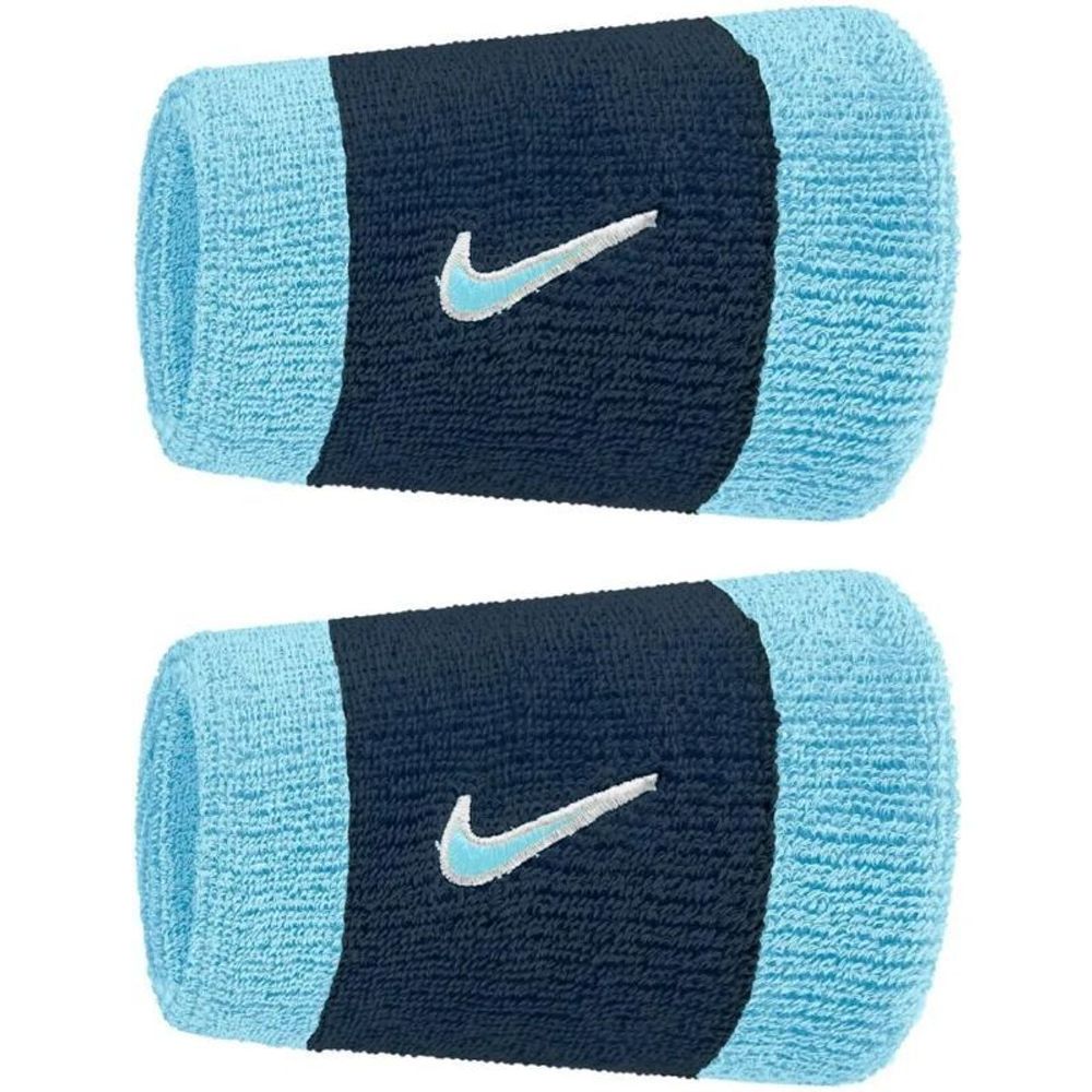 Напульсник теннисный Nike Swoosh Double-Wide 2P - aquarius blue/college navy/pale ivory