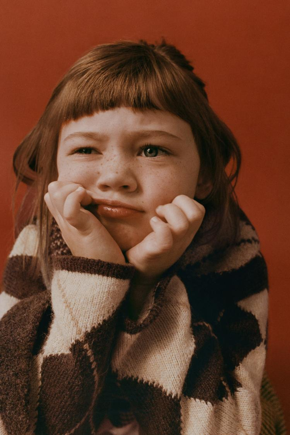 ZARA ВЯЗАНЫЙ КАРДИГАН С УЗОРОМ «РОМБЫ», ШОКОЛАДНЫЙ