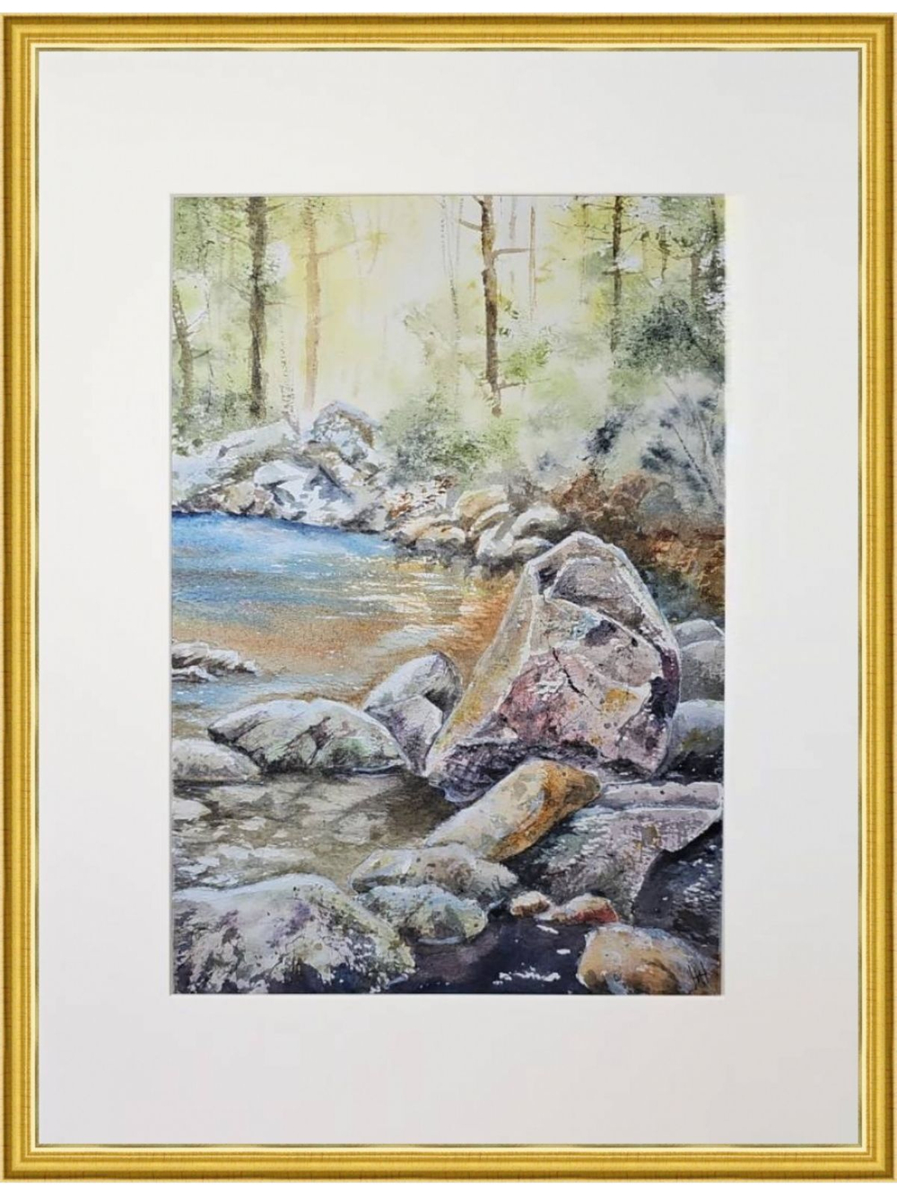 Картина авторская акварельная в паспарту 30х40 см на стену для интерьера "У кромки воды"