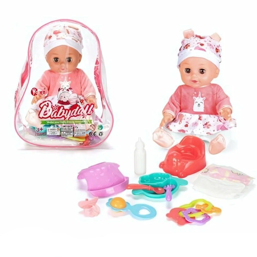 Кукла Babydau с посудой в рюкзаке