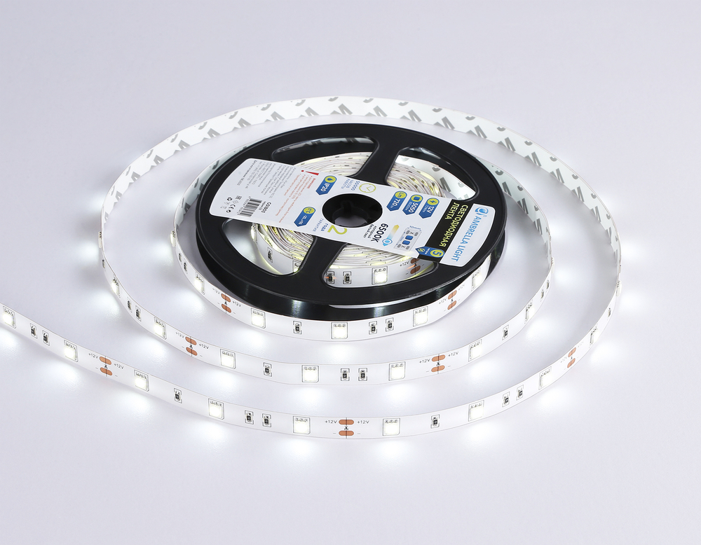 Светодиодная лента GS1803 5050 30Led/ 7.2W m/ 12V IP20 6500K/ 5000*10*1.87mm/ кратность резки 25mm (2 конт.)