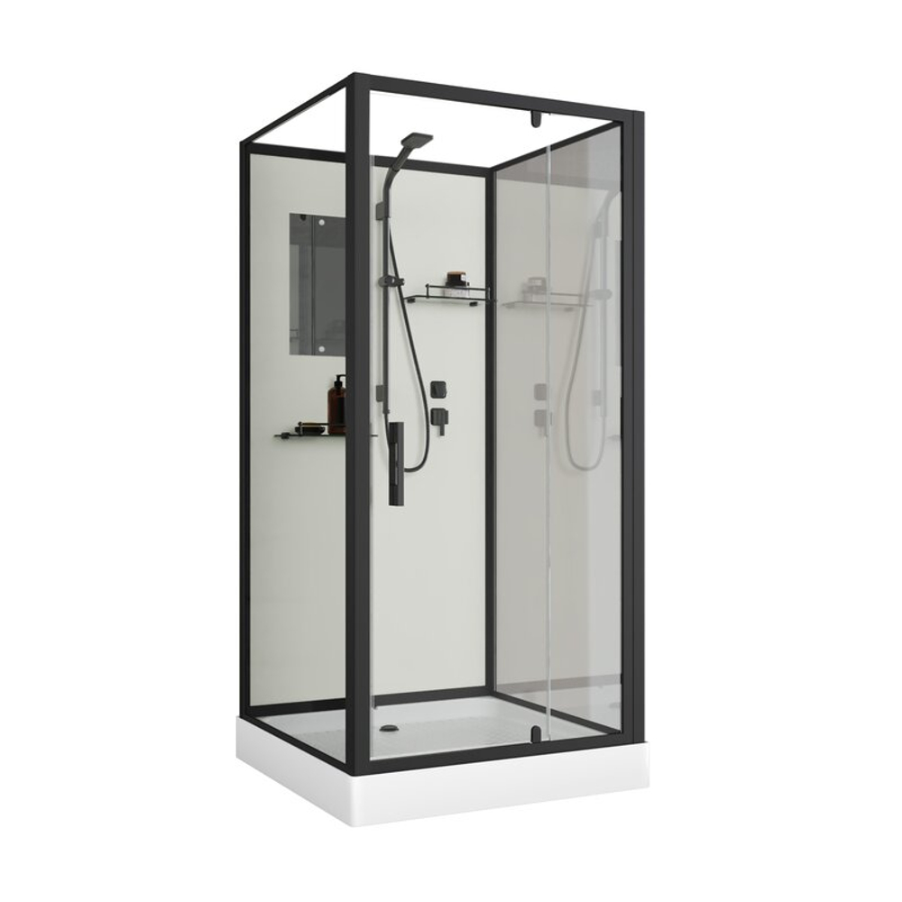 Душевая кабина Niagara Standart ST100/15Q/BL/BK (100х100х200) квадрат,поддон 15см,распашная,проф.черный,без крыши,3 места