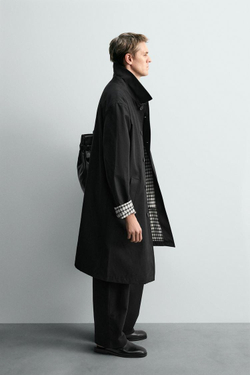 ZARA ТРЕНЧ С КЛЕТЧАТОЙ ОТДЕЛКОЙ, ЧЕРНЫЙ