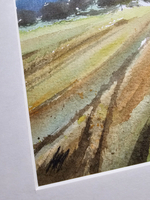 Картина акварельная в паспарту 30х40 см на стену для интерьера "Сельская дорога в Веребково"