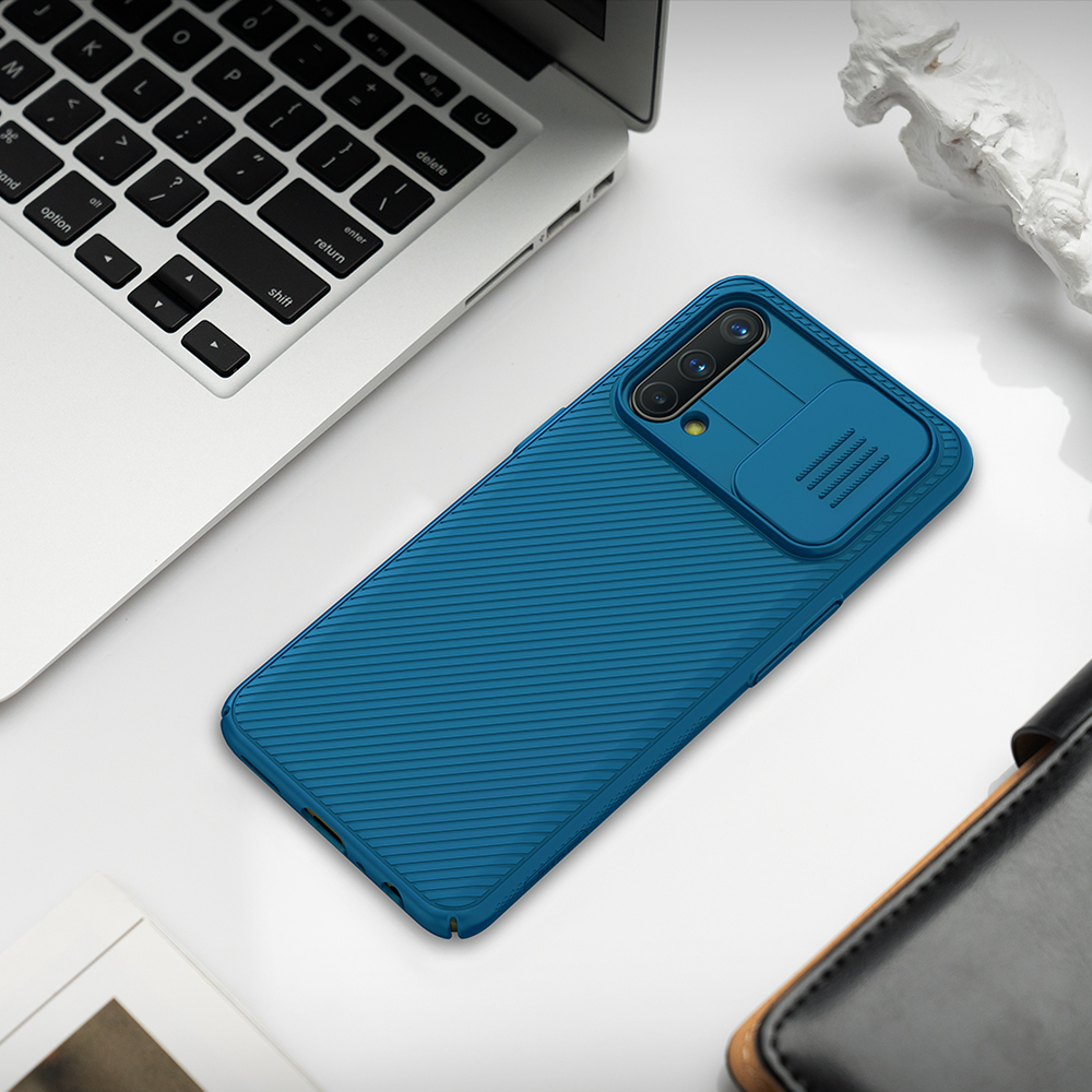 Чехол синего цвета от Nillkin серии CamShield Case для смартфона OnePlus Nord CE 5G, с защитной шторкой для задней камеры