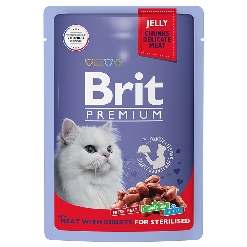 Пауч Brit Premium для взрослых стерилизованных кошек мясное ассорти с потрошками 85 г