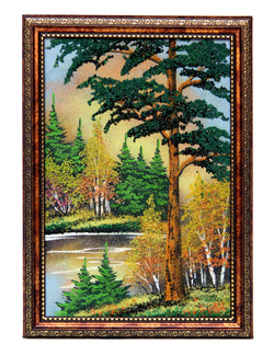 Картина " Осенний пейзаж " рисованная каменной крошкой 33.5-23.5 см вес 320 гр.