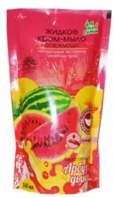 Мыло-крем ДЛЯ ВСЕЙ СЕМЬИ Арбуз и дыня Освежающее 500мл дой-пак
