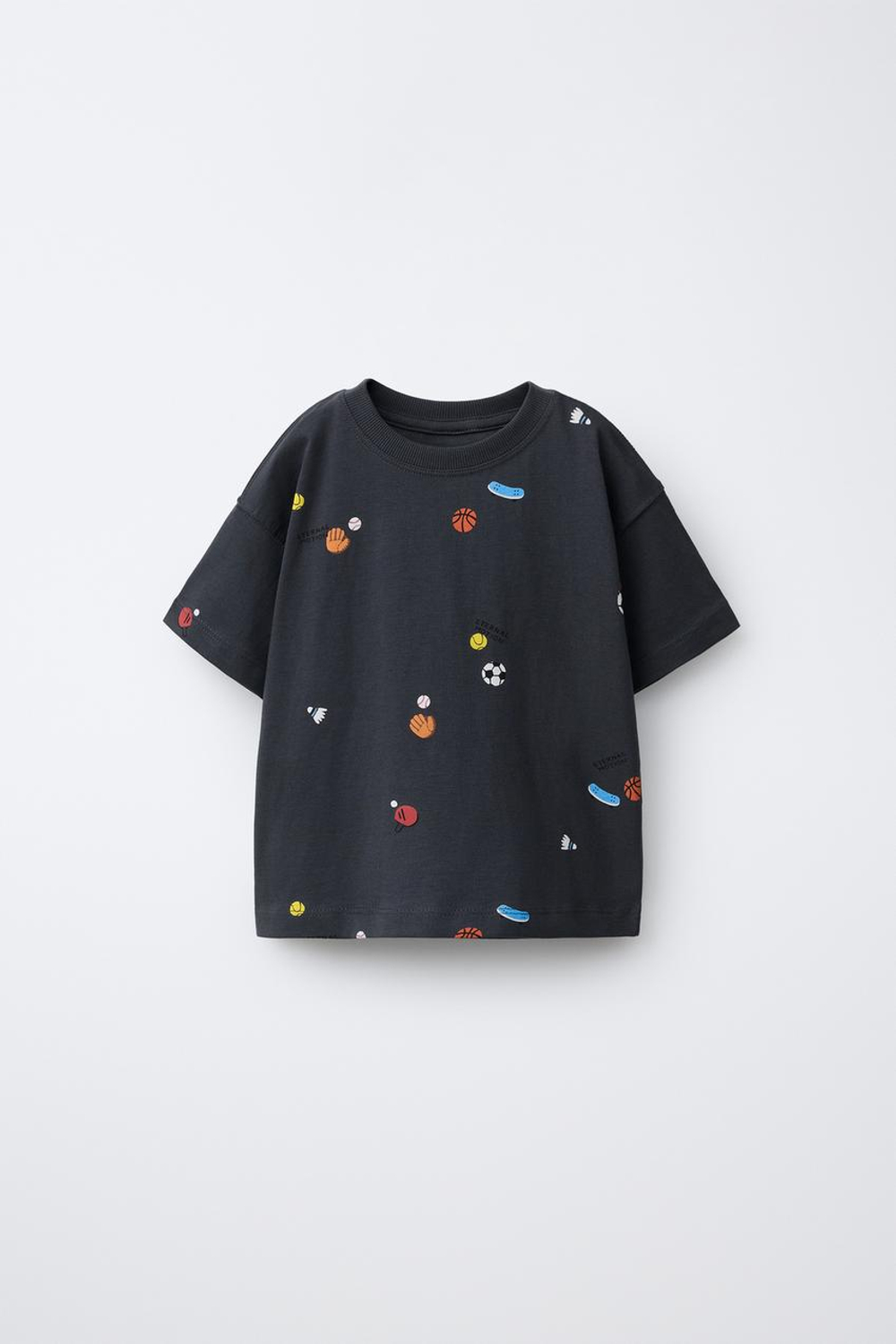 ZARA ФУТБОЛКА С ПРИНТОМ,АНТРАЦИТОВО-СЕРЫЙ