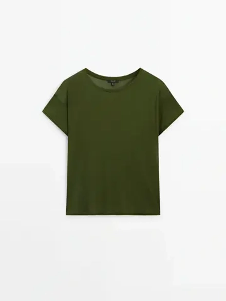 Massimo Dutti Футболка с круглым вырезом, зеленый