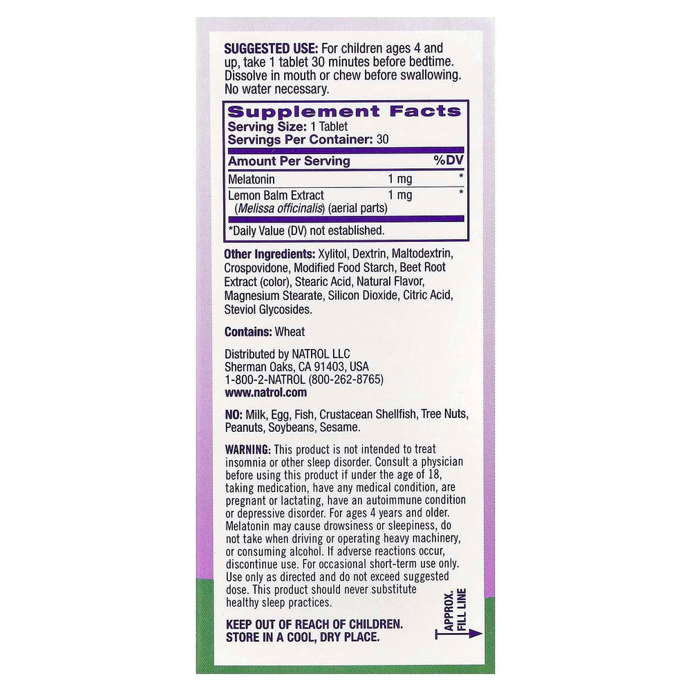 Natrol, Мелатонин, быстро растворяющийся, для детей, для детей от 4 лет, со вкусом клубники, 30 таблеток