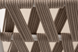 "Диего" диван 2-местный плетеный из роупа, основание дуб, каркас алюминий светло-серый (RAL7035) шагрень, роуп бежевый круглый, ткань бежевая 15052