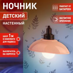 Ночник - светильник светодиодный ЭРА NLED-487-1W-SW-P настенный на батарейках с выключателем розовый