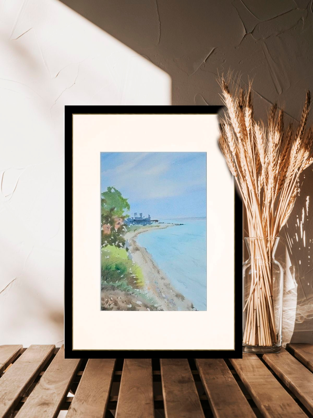 Картина авторская акварельная в паспарту 21х30 см "Вид на морской порт со смотровой площадки Богудонии"