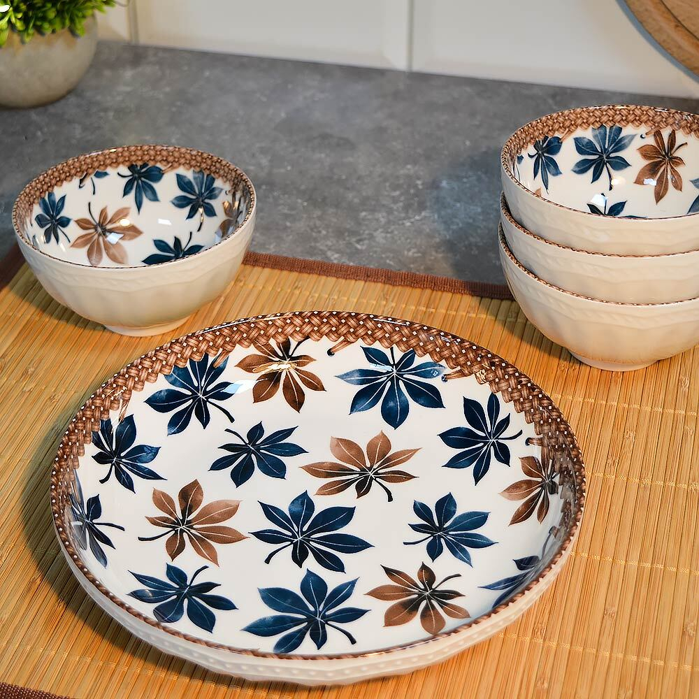 Набор подарочный 5 предметов (тарелка 20,5см 1шт, пиала 330мл 4шт), 8989