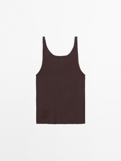 Massimo Dutti Топ из 100% хлопка в рубчик, бордово-красный