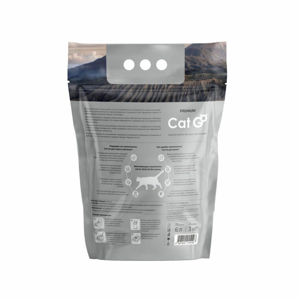 Наполнитель Cat Go ZEOLITE для кошачьего туалета, впитывающий, цеолит, без запаха, 3 кг (6 л)