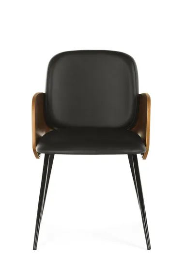 Обеденный стул Dune, черная экокожа, спинка орех