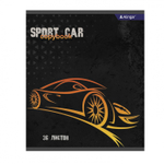 Тетрадь 36 л., А5, клетка, Alingar "Sport car", скрепка, второй блок 60г/м2, мелованный картон (стандарт), 4 дизайна в пленке т/у