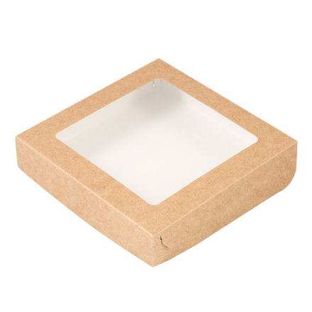 Коробка для печенья 15*15*3 см, крафт с окном