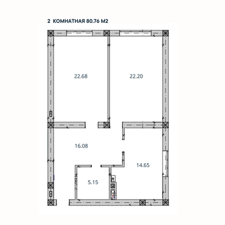 2-комн. квартира, 80,76 м²; 1 этаж