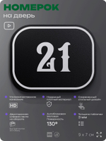Номерок на дверь квартиры 21, для кабинета, офиса, шильдик 9 х 7 см, черный, Айдентика Технолоджи