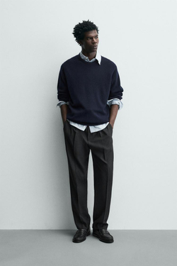 ZARA БРЮКИ REGULAR FIT СО СКЛАДКАМИ, АНТРАЦИТОВО-СЕРЫЙ