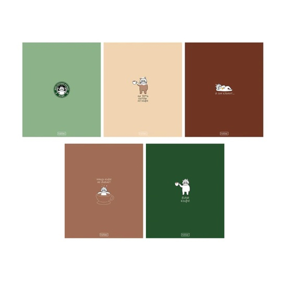 Тетрадь А5, 96 л., HATBER, скоба, клетка, Soft-touch ламинация, "Coffee Story" (микс в спайке), 0945
