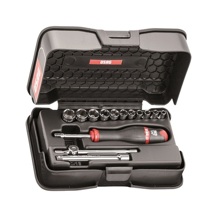 604 1/4 E Набор головок и аксессуаров 1/4" в пластиковом кейсе, 14 предметов, USAG (Италия)