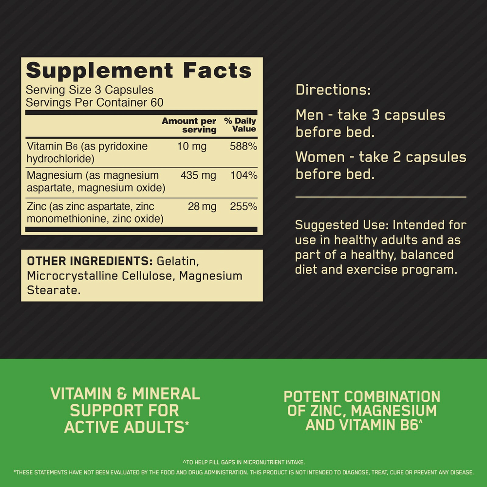 Optimum Nutrition, Цинка и магния аспартат, 180 капсул