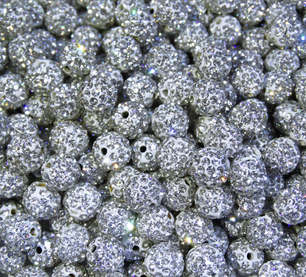 ДШ001НН10 Бусины из полимерной глины и хрустальных страз, цвет: белый, размер: 10 мм, 5 шт.