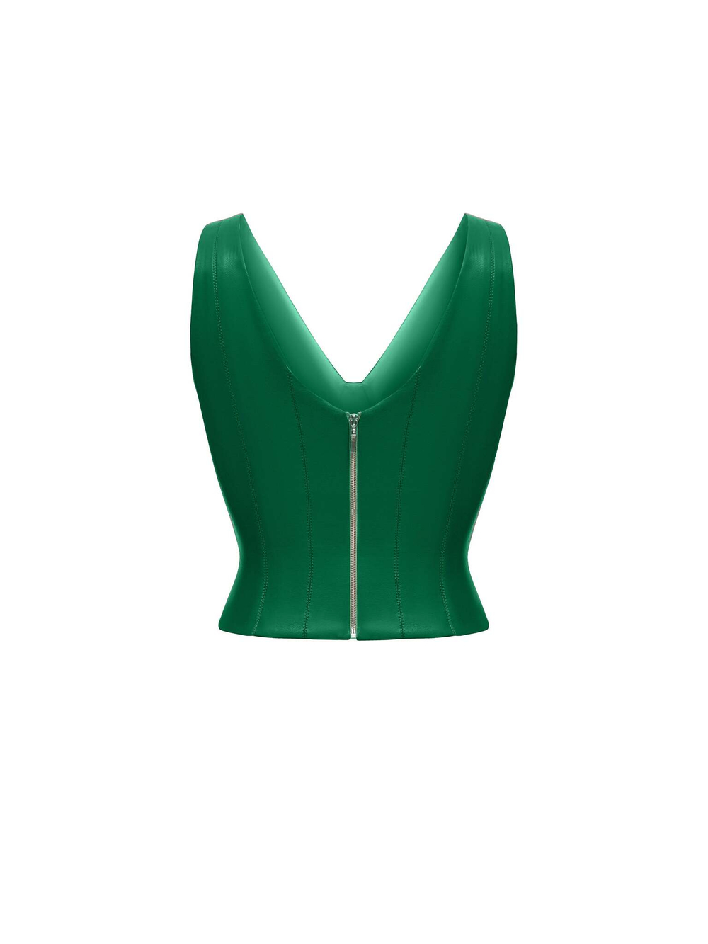 Удлиненный топ из эко-кожи с отстрочками