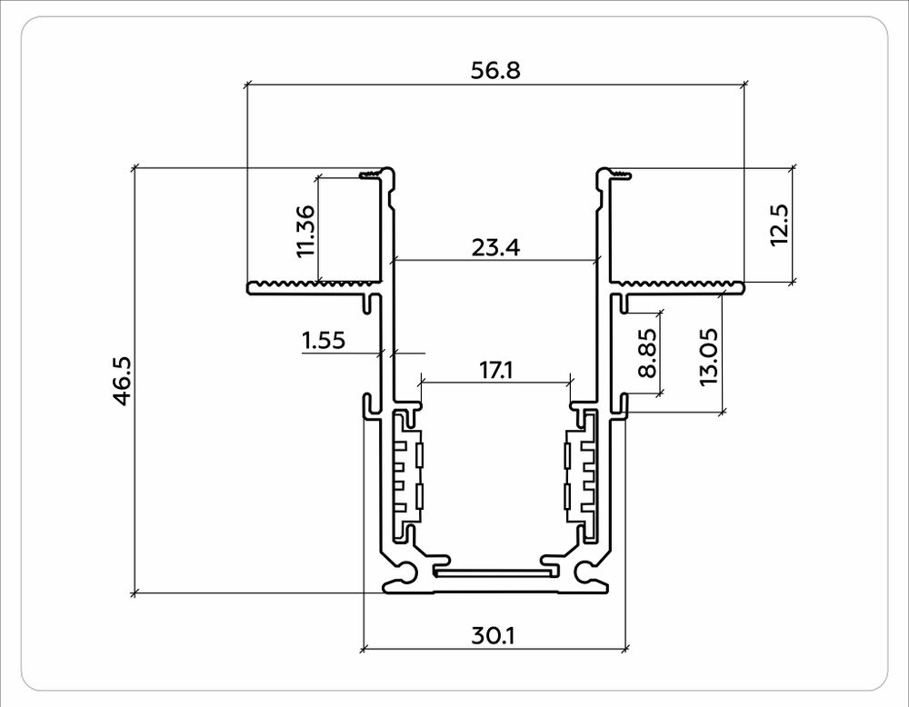 Ambrella Шинопровод 2м встраиваемый под ГКЛ 12,5мм Magnetic Standard 48V 20mm Track System GL3333
