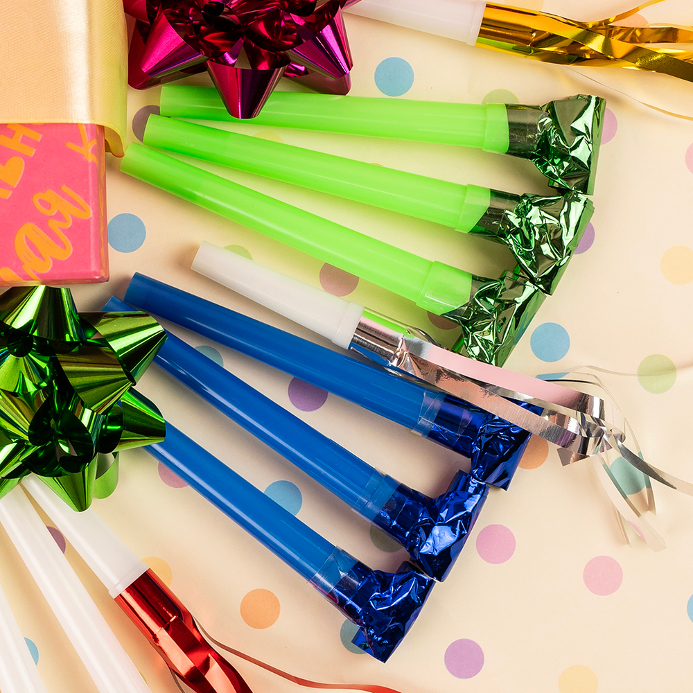 Карнавальные язычки гудки, Шумчики, Синий, 11 см, 6 шт.