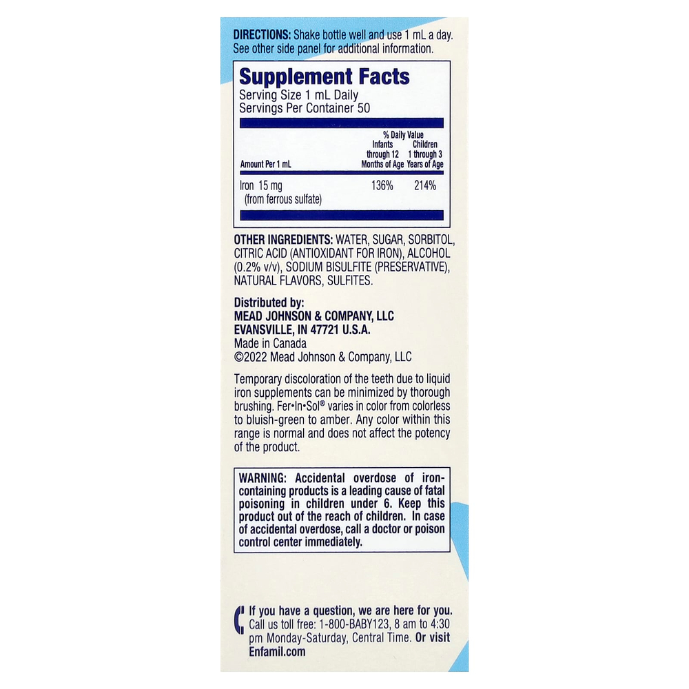 Enfamil, Fer-In-Sol®, железные капли, для активного ума, от 0 до 24 месяцев, 50 мл (1 2/3 жидк. унц.)