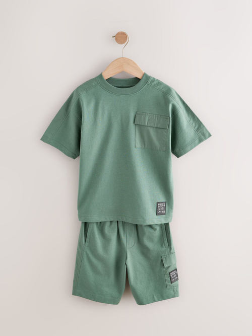 Футболка и шорты карго в комплекте для мальчика Next E98-836, Хаки