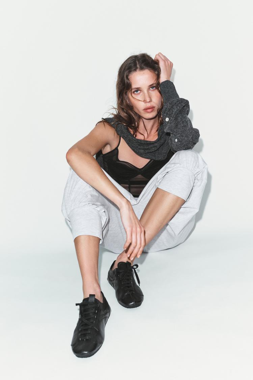 ZARA КОЖАНЫЕ ТУФЛИ-ДЕРБИ, ЧЕРНЫЙ