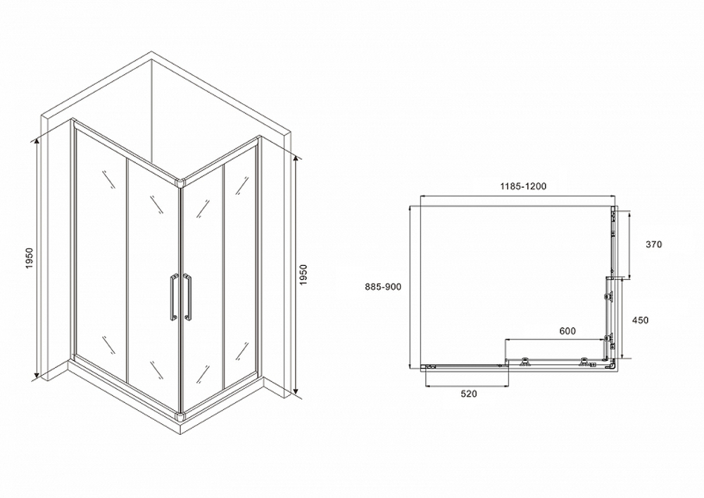 Душевой уголок Abber Schwarzer Diamant 120x90 AG02129BH профиль Черный стекло прозрачное